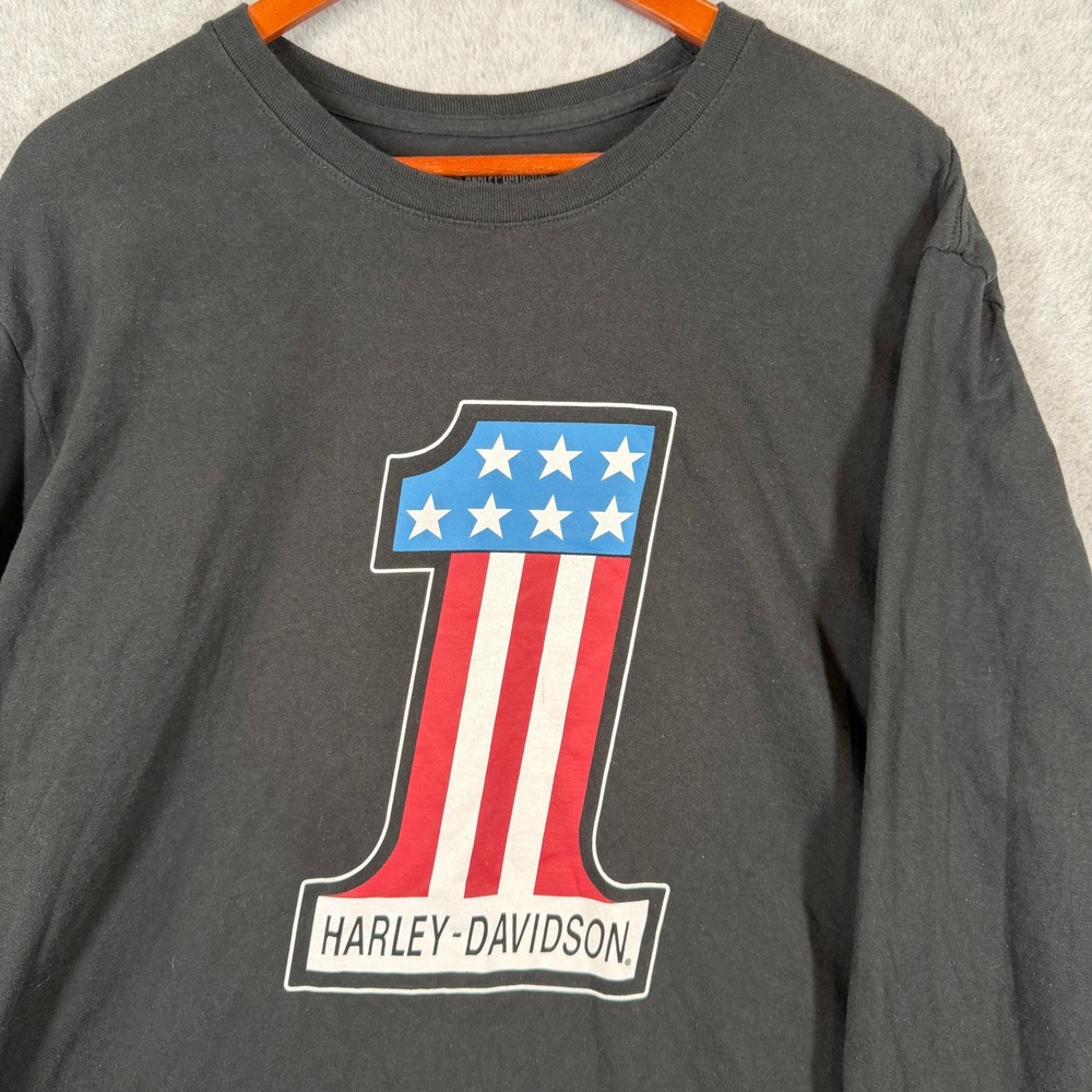Harley-Davidson T-Shirt Mens 2XL Black #1 Logo Long Sleeve Graphic Cotton Tee